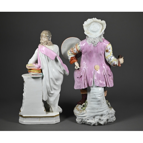 634 - A Georgian Derby porcelain figure of John Milton, 29 cm, to/w another Derby figure, James Quin playi... 