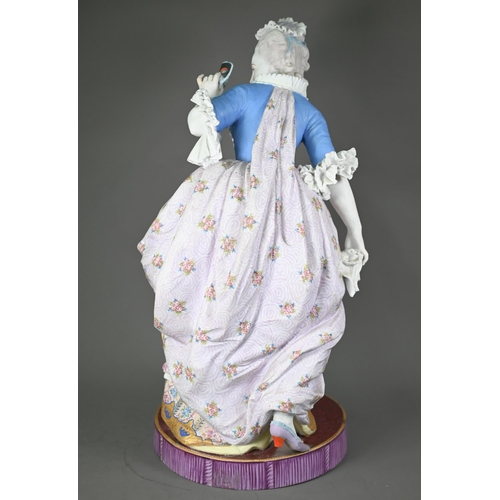 635 - A 19th century French Jeune Gille (Paris) large painted bisque figure of an 18th century lady dresse... 