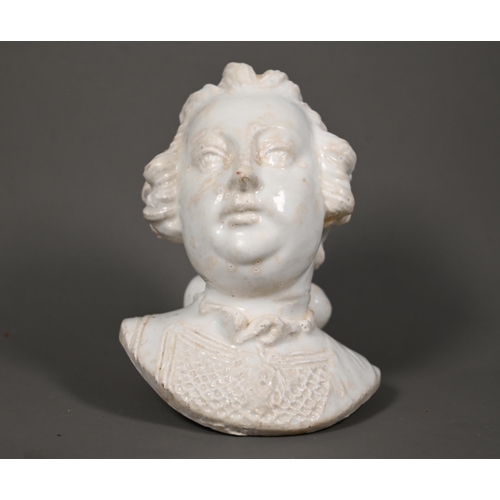 640 - A Chelsea white-glazed porcelain bust of William, Duke of Cumberland, with ribboned wig and incised ... 