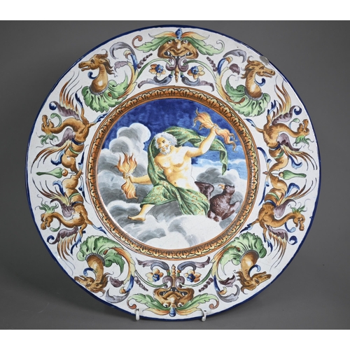 645 - A pair of 19th century Italian majolica chargers in the Istoriato tradition, depicting Jupiter and V... 