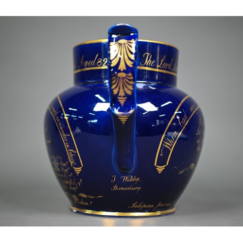 647 - Politics: an interesting William IV blue glazed pottery jug, with gilded inscription commemorating t... 