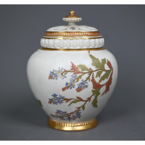 656 - A Victorian floral-painted and gilded pot pourri vase with pierced cover, 1889, 13.5 cm