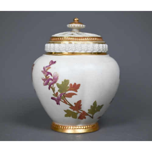 656 - A Victorian floral-painted and gilded pot pourri vase with pierced cover, 1889, 13.5 cm