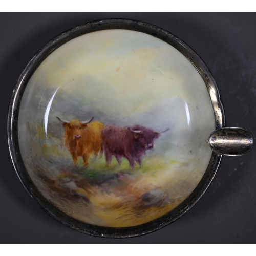 660 - A Royal Worcester cabinet coffee cup and saucer with gilt interior, painted with pheasants by James ... 