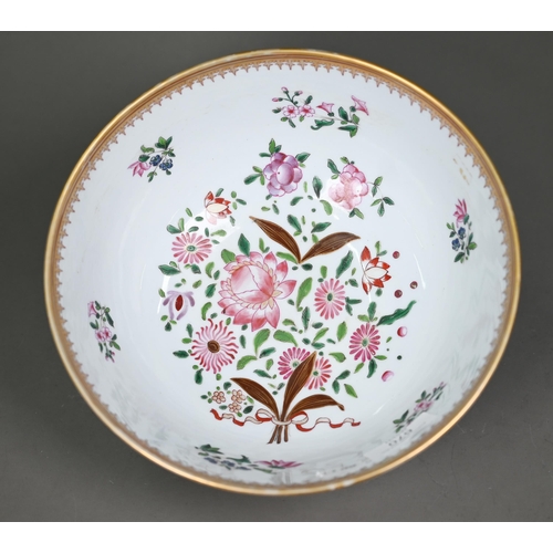 670 - A Samson of Paris porcelain punch-bowl in the Chinese armorial export manner, with floral painted de... 