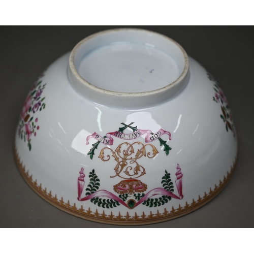 670 - A Samson of Paris porcelain punch-bowl in the Chinese armorial export manner, with floral painted de... 