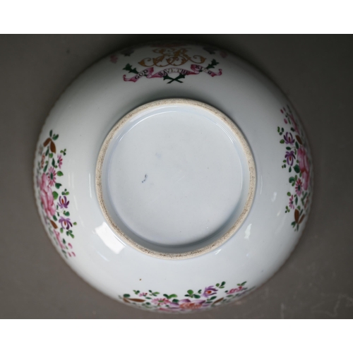 670 - A Samson of Paris porcelain punch-bowl in the Chinese armorial export manner, with floral painted de... 