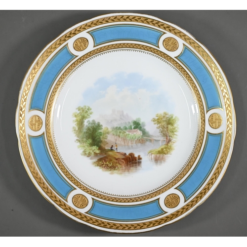 693 - A Victorian Minton china wall-plate painted with 'A View in The Vale of Llangollen' (title on revers... 