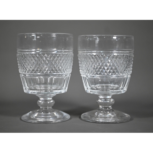 699 - A pair of Regency cut glass rummers, on compressed knop stems and domed foot with ground-out pontil,... 