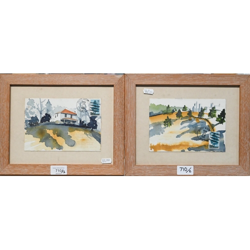 710 - Philip Blythe - Two American postcard views, watercolour, 12.5 x 18 cm (2)