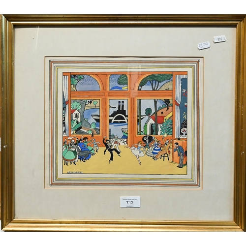 712 - After Ethelbert White (1891-1972) - La Boutique Fantasque, line print with gouache, signed, 24 x 29 ... 