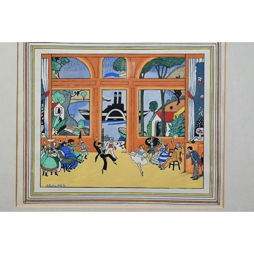 712 - After Ethelbert White (1891-1972) - La Boutique Fantasque, line print with gouache, signed, 24 x 29 ... 