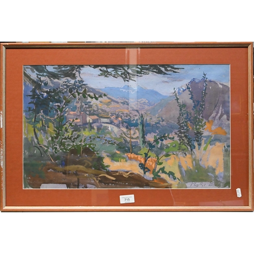 715 - Phyllis Bray (1911-1991) - Provencal landscape, gouache, signed, 33 x 55 cm