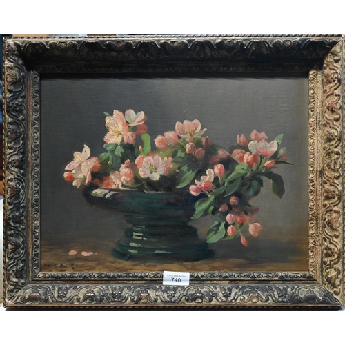 740 - Frank Brook - Still life study with urn of flowers, oil on canvas, signed lower left, 30 x 39 cm