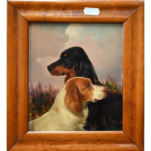 779 - English school - Study of two of spaniels, oil on board, indistinctly signed, 17 x 15 cm and 19 x 14... 