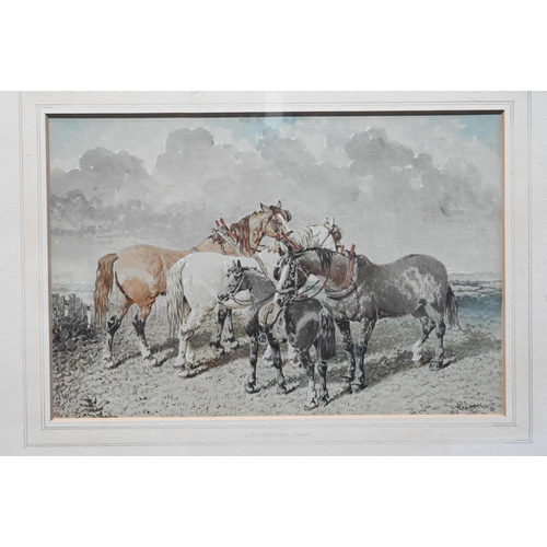 784 - J F Herring Jr (1815-1907) - A pair of studies of horse and ponies in a landscape, watercolour, sign... 