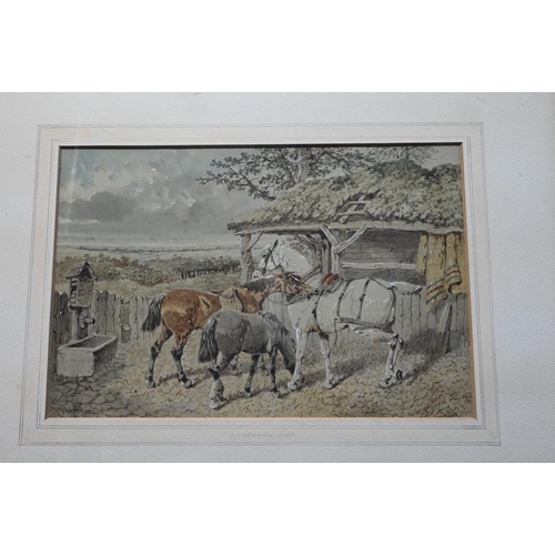 784 - J F Herring Jr (1815-1907) - A pair of studies of horse and ponies in a landscape, watercolour, sign... 