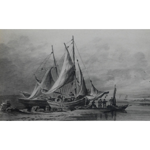 789 - Clarkson Stanfield (1793-1867) - Pencil study of fishing smacks on the coast, signed indistinctly, 1... 