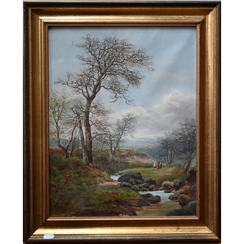 802 - G Hatterley - Figures resting on the banks of a stream, oil on canvas, signed lower left, 44.5 x 34.... 