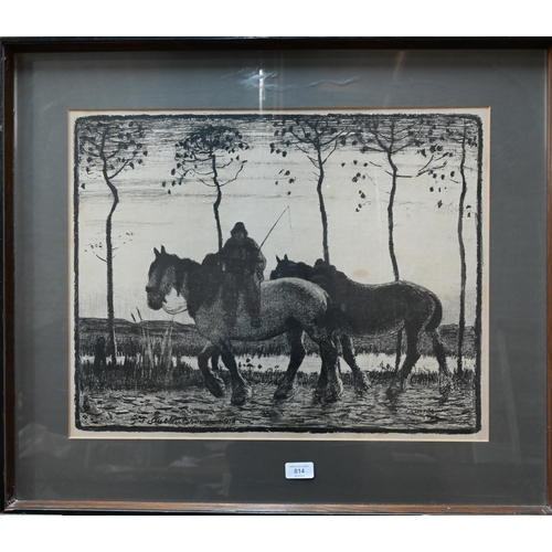 814 - After Tom Austen Brown (1859-1924) - Horses at the end of the day, etching, 45 x 57 cm