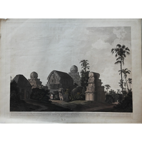 818 - Two engravings - 'Sculptured Rocks, at Mavalipuram, on the Coast of Coromandel', and 'The Entrance o... 