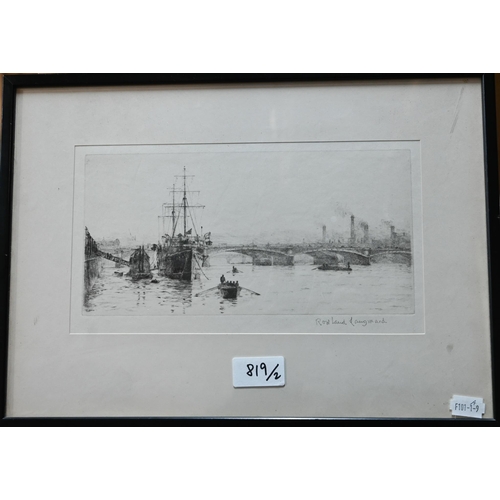 819 - Two etchings - after Roland Langmaid (1897-1956) - 'HMS President and Waterloo Bridge', pencil signe... 