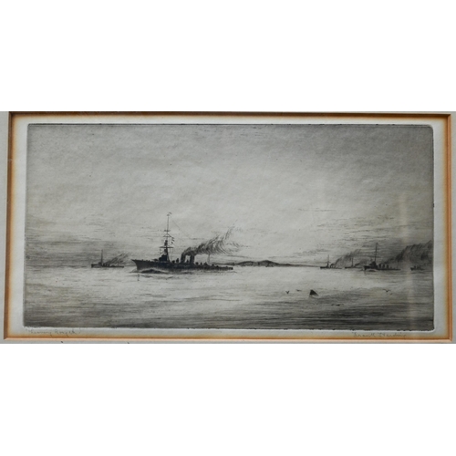 819 - Two etchings - after Roland Langmaid (1897-1956) - 'HMS President and Waterloo Bridge', pencil signe... 