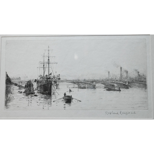 819 - Two etchings - after Roland Langmaid (1897-1956) - 'HMS President and Waterloo Bridge', pencil signe... 