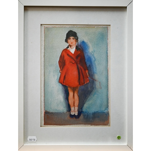 835 - Harry Watson (1871-1936), 'Young Girl in a Red Coat', watercolour, 29 x 19 cm