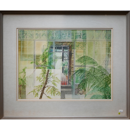 842 - Olwen Jones RWS, RE (b.1945) - 'Fern House, Botanical Gardens, Cambridge', watercolour, signed, prov... 