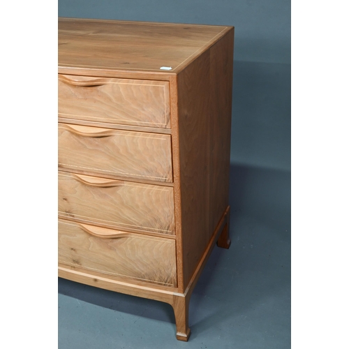 909 - Edward Barnsley (1900-1987), an inlaid sycamore chest of four long graduated drawers, raised on slen... 