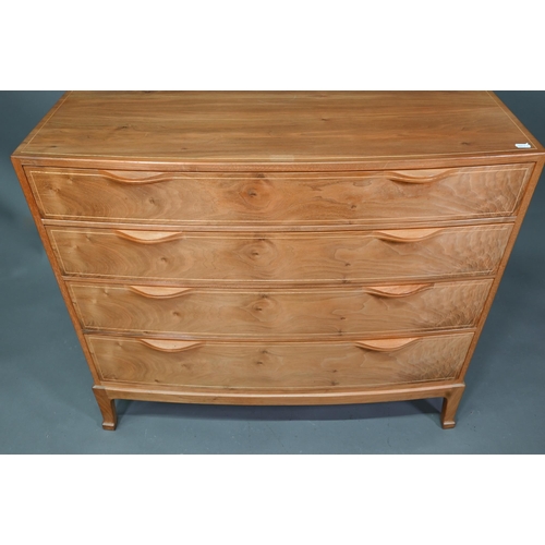 909 - Edward Barnsley (1900-1987), an inlaid sycamore chest of four long graduated drawers, raised on slen... 