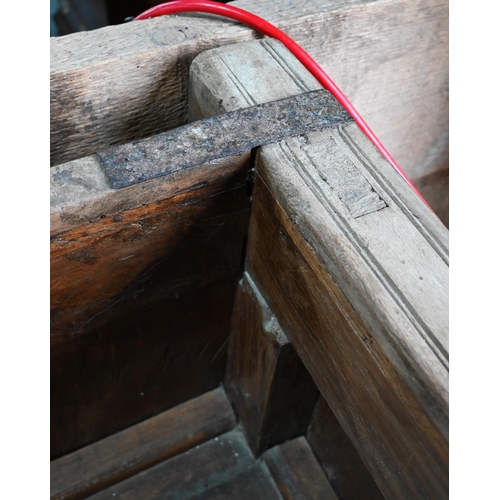 914 - A substantial Rajasthan teak 'horse head' box bench, with hinged storage compartment, 162 cm w x 87 ... 