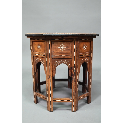 925 - An old North Indian Hoshiapur octagonal bone inlaid table, 41 cm x 41 cm x 41 cm