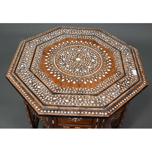 925 - An old North Indian Hoshiapur octagonal bone inlaid table, 41 cm x 41 cm x 41 cm