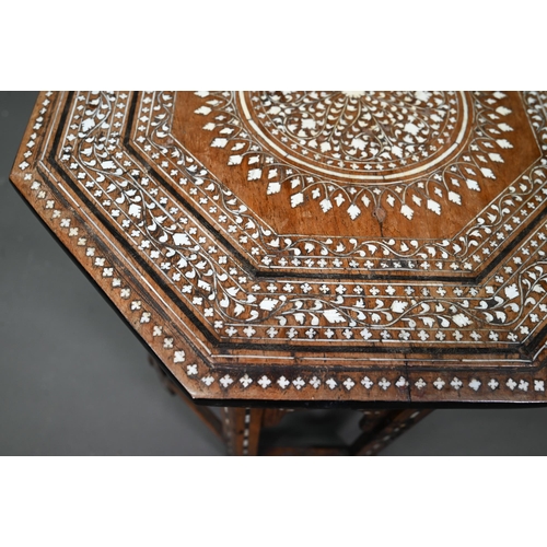 925 - An old North Indian Hoshiapur octagonal bone inlaid table, 41 cm x 41 cm x 41 cm