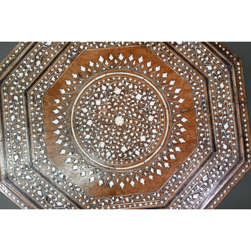 925 - An old North Indian Hoshiapur octagonal bone inlaid table, 41 cm x 41 cm x 41 cm