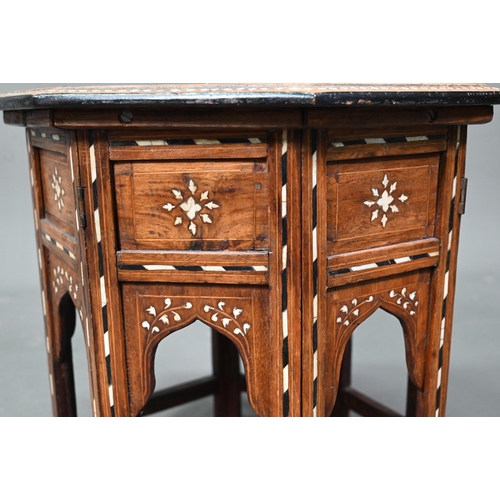 925 - An old North Indian Hoshiapur octagonal bone inlaid table, 41 cm x 41 cm x 41 cm