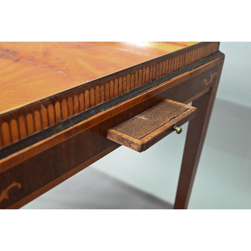 947 - A Sheraton period inlaid tray top satinwood silver table, with slide to each side, raised on square ... 