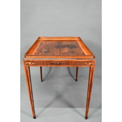 947 - A Sheraton period inlaid tray top satinwood silver table, with slide to each side, raised on square ... 