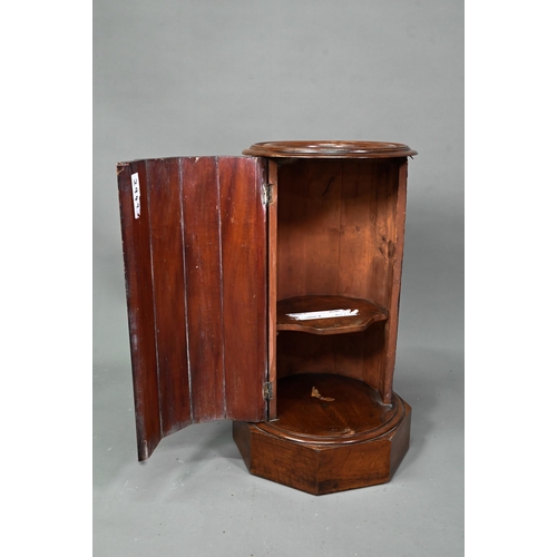 949 - A Victorian marble top mahogany cylinder pot cupboard, the fluted sides and door raised on an octago... 