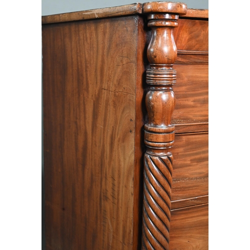 951 - Victorian cross-banded mahogany chest of two short over three long graduated drawers, flanked by ful... 