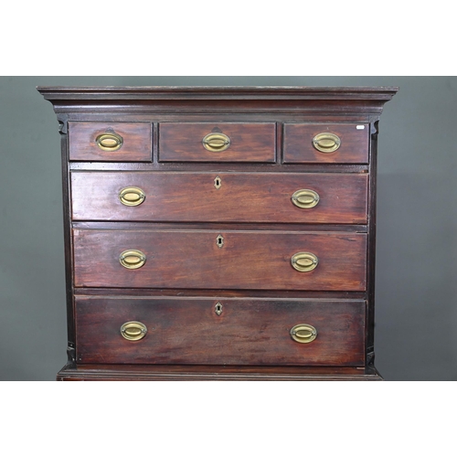 958 - A George III mahogany chest on chest of three short over three long graduated drawers flanked by can... 