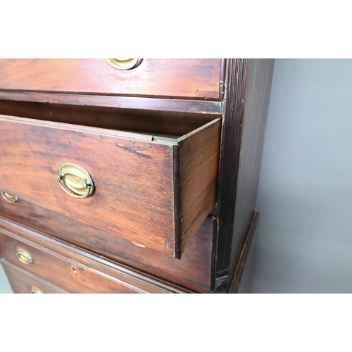 958 - A George III mahogany chest on chest of three short over three long graduated drawers flanked by can... 