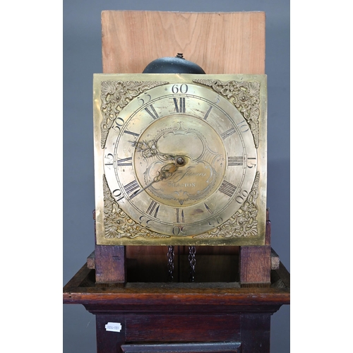 959 - Benjamin James, Shaston, an 18th century oak longcase clock, the 30 hour movement with engraved bras... 