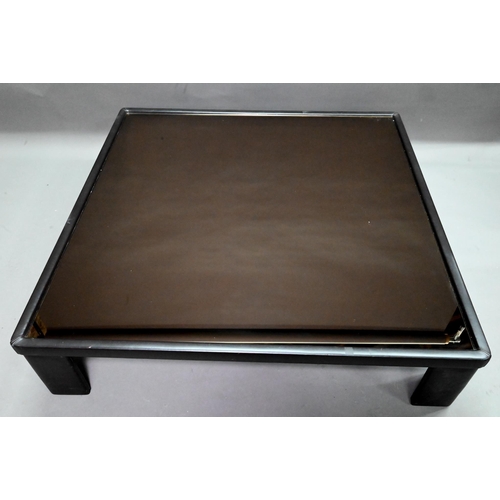 964 - Luigi Massoni (1930-2013) an Italian brown leather framed smoked glass coffee table for Poltrona Fra... 