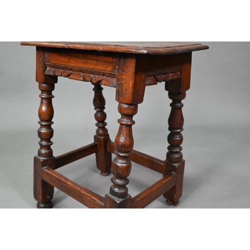 980 - A 17th century oak joint stool, 45 cm x 29 cm x 52 cm h