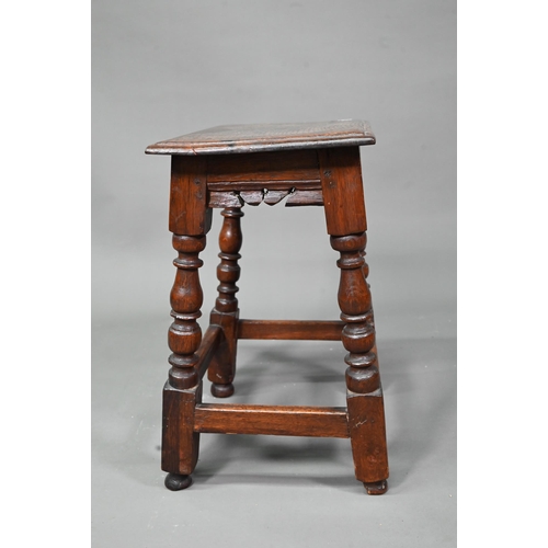 980 - A 17th century oak joint stool, 45 cm x 29 cm x 52 cm h