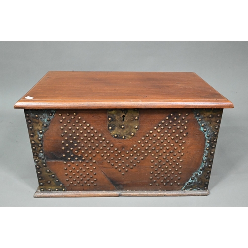 993 - An Eastern hardwood brass studded Zanzibar style chest, 65 cm w x 39 cm x 37 cm h