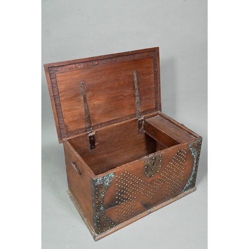 993 - An Eastern hardwood brass studded Zanzibar style chest, 65 cm w x 39 cm x 37 cm h